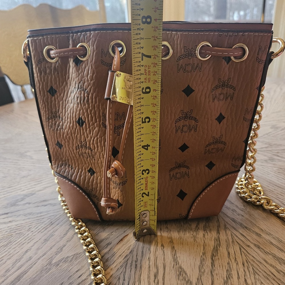 MCM Soft Berlin Visetos Monogram Drawstring Leather Bucket Bag Crossbody‎ Mini - Picture 5 of 14